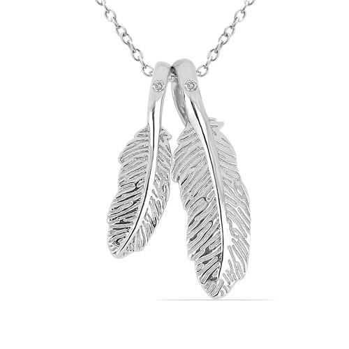 BUY STERLING SILVER WHITE DIAMOND DOUBLE CUT GEMSTONE LEAF PENDANT